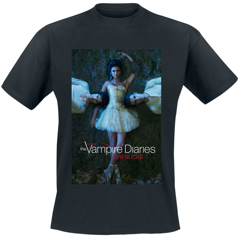T-Shirt Manches courtes  de The Vampire Diaries - Vampire Diaries Elena With Stefan And Damon - S à 3XL - pour Unisexe - noir - The Vampire Diaries - View 2