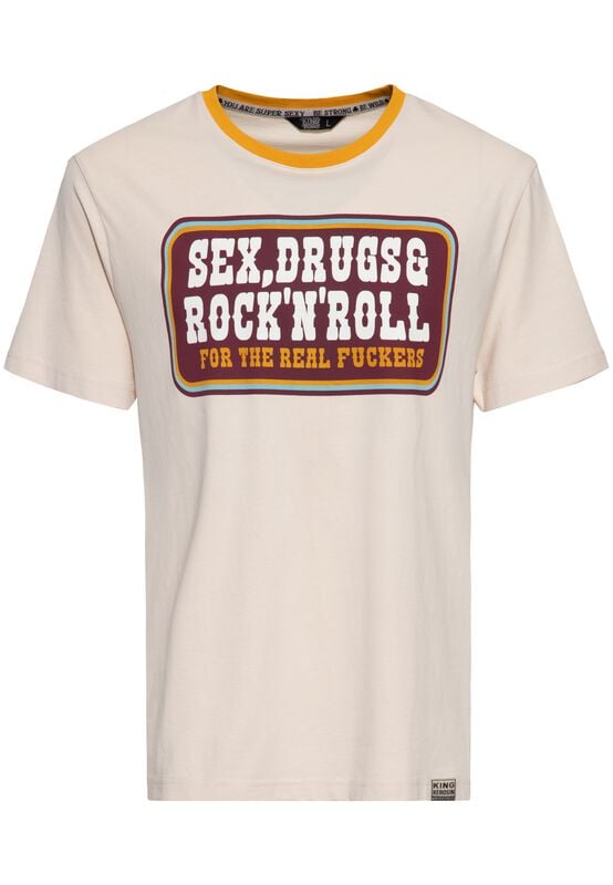 T-Shirt Manches courtes  de King Kerosin - Sex, Drugs & Rock’n’Roll - S à 5XL - pour Homme - beige - King Kerosin