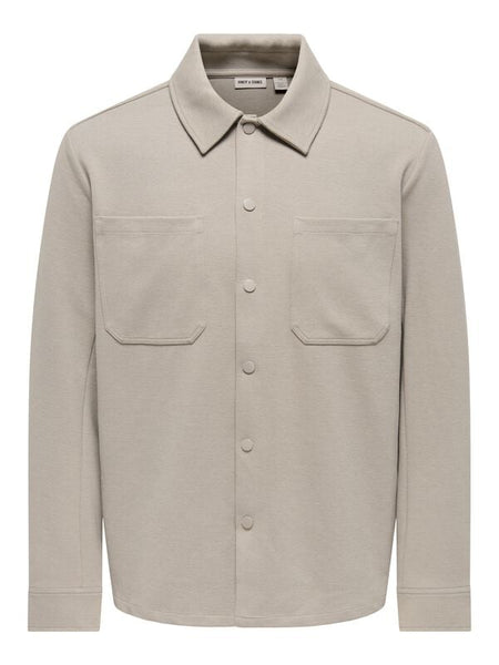 Chemise manches longues  de ONLY and SONS - ONSNEWKODYL LS PATCH PKT OVERSHIRT NOOS - L à XL - pour Homme - beige - ONLY and SONS