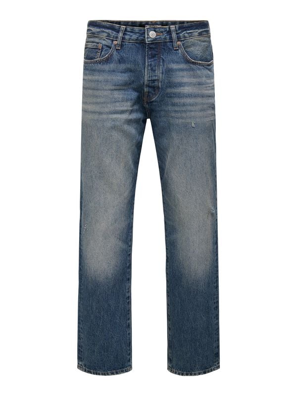 Jean  de ONLY and SONS - ONSEDGE STR DB DESTROY 6642 TAI DNM - W28L32 à W36L32 - pour Homme - bleu - ONLY and SONS