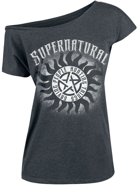 T-Shirt Manches courtes  de Supernatural - Metal Logo - S à 5XL - pour Femme - gris sombre chiné - Supernatural