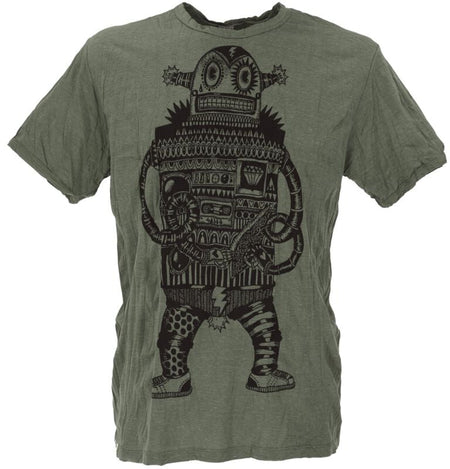 T-Shirt Manches courtes  de Guru-Shop - GURU Ethno Panik Roboter - M à XL - pour Homme - olive - Guru-Shop