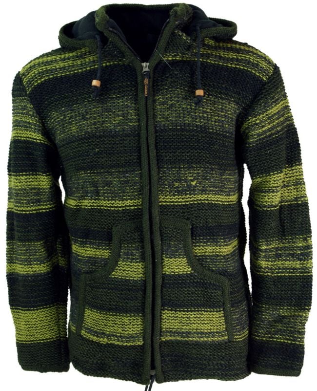 Manteau d'hiver  de Guru-Shop - Gefütterte Unisex Nepal Wolljacke 25 - S à XL - pour Homme - vert - Guru-Shop