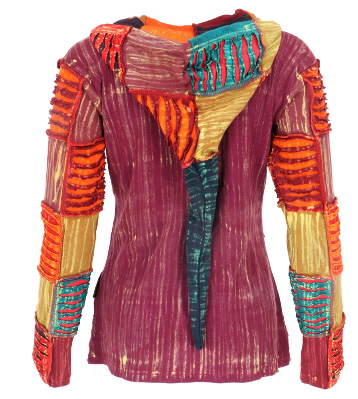Sweat-shirt zippé à capuche  de Guru-Shop - Boho Unikat Patchwork Hippie Jacke mit Zipfelkapuze - S à XL - pour Femme - multicolore - Guru-Shop - View 2