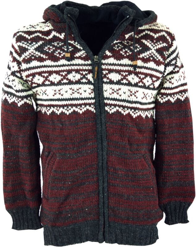 Manteau d'hiver  de Guru-Shop - Gefütterte Unisex Nepal Wolljacke Norwegermuster 20 - M à XXL - pour Homme - rouge - Guru-Shop
