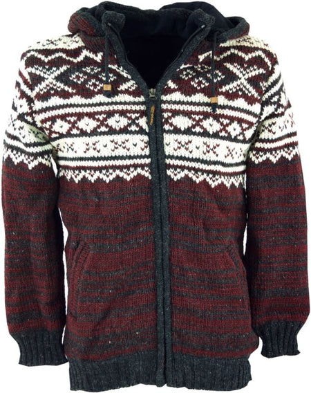 Manteau d'hiver  de Guru-Shop - Gefütterte Unisex Nepal Wolljacke Norwegermuster 20 - M à XXL - pour Homme - rouge - Guru-Shop