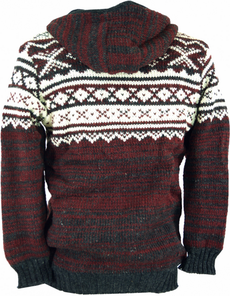 Manteau d'hiver  de Guru-Shop - Gefütterte Unisex Nepal Wolljacke Norwegermuster 20 - M à XXL - pour Homme - rouge - Guru-Shop - View 2