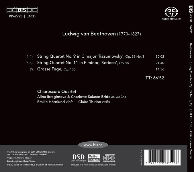 String Quartets 9 & 11 / Grosse Fugue - Front Cover