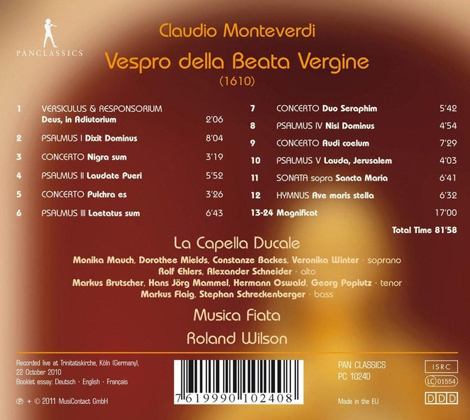 Vespro della Beata Vergine - Front Cover