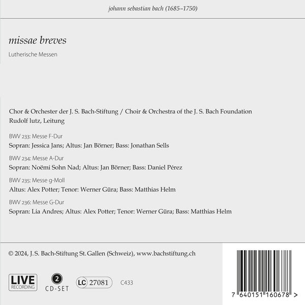 Lissa Breves - Lutherische Messen, BWV 233-236 - Front Cover