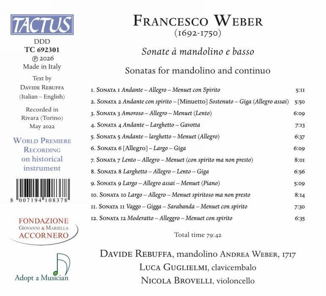 Sonates pour mandoline et basse continue - Front Cover
