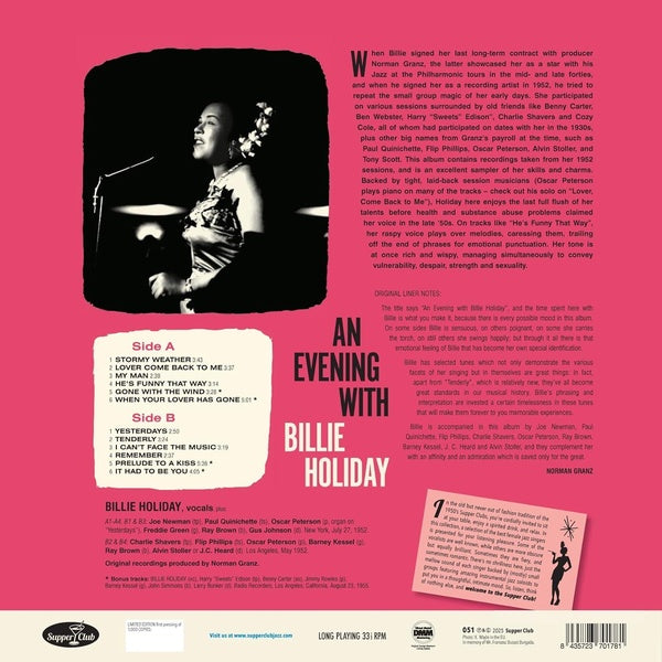 An Evening With Billie Holiday - Front Cover