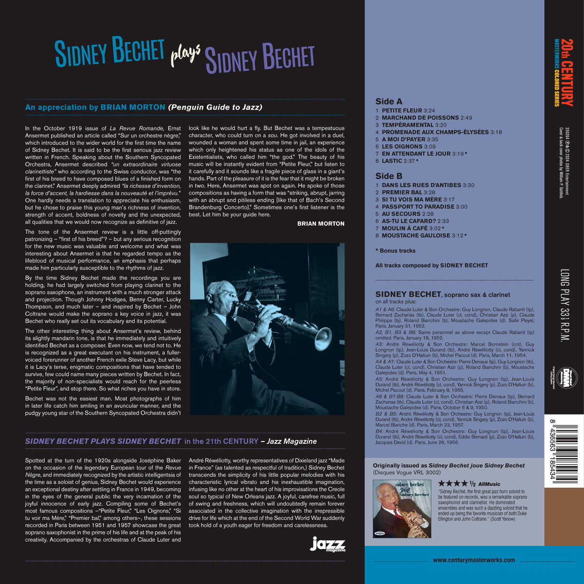 PLAYS SIDNEY BECHET (COLORED VINYL) - Back Cover
