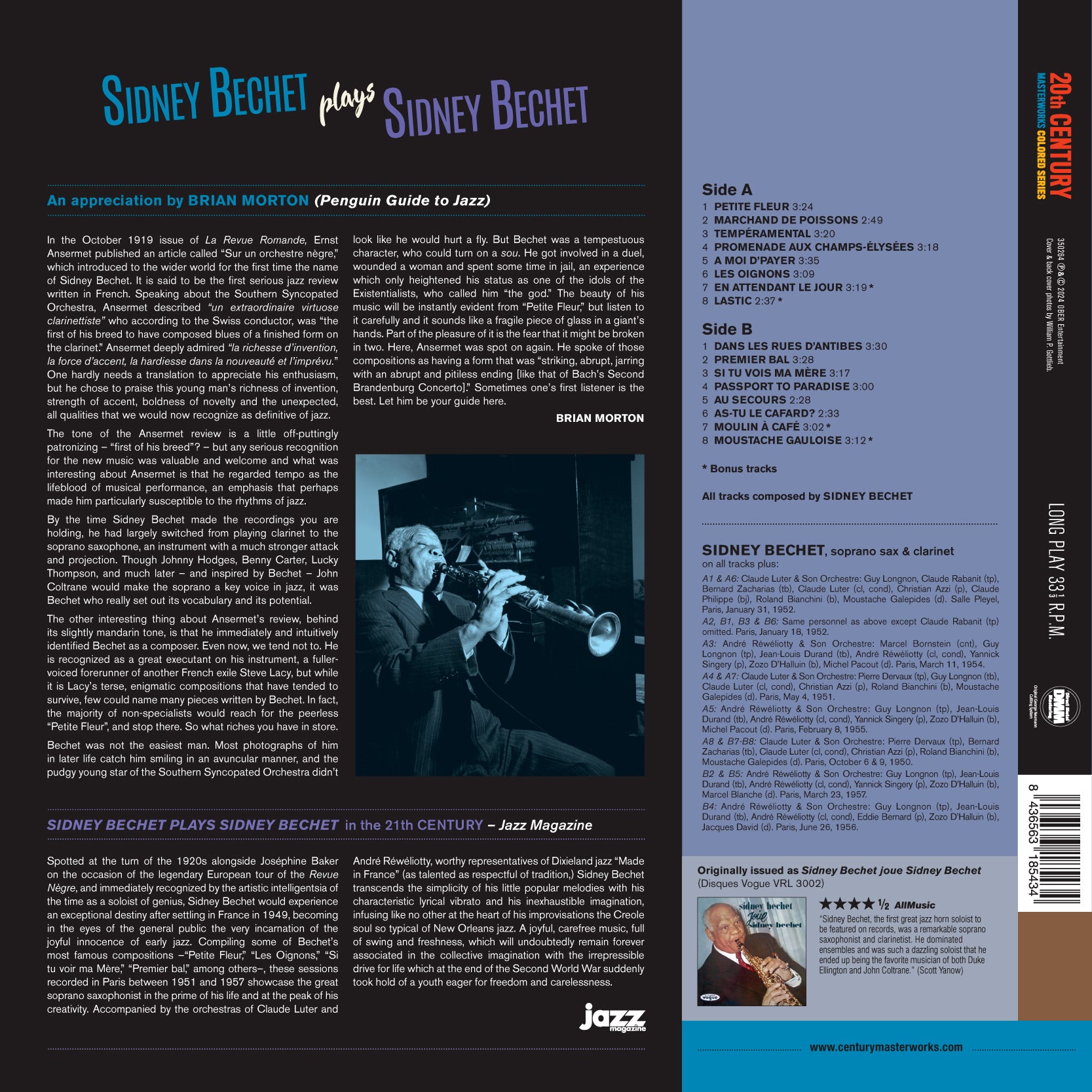 PLAYS SIDNEY BECHET (COLORED VINYL) - Back Cover