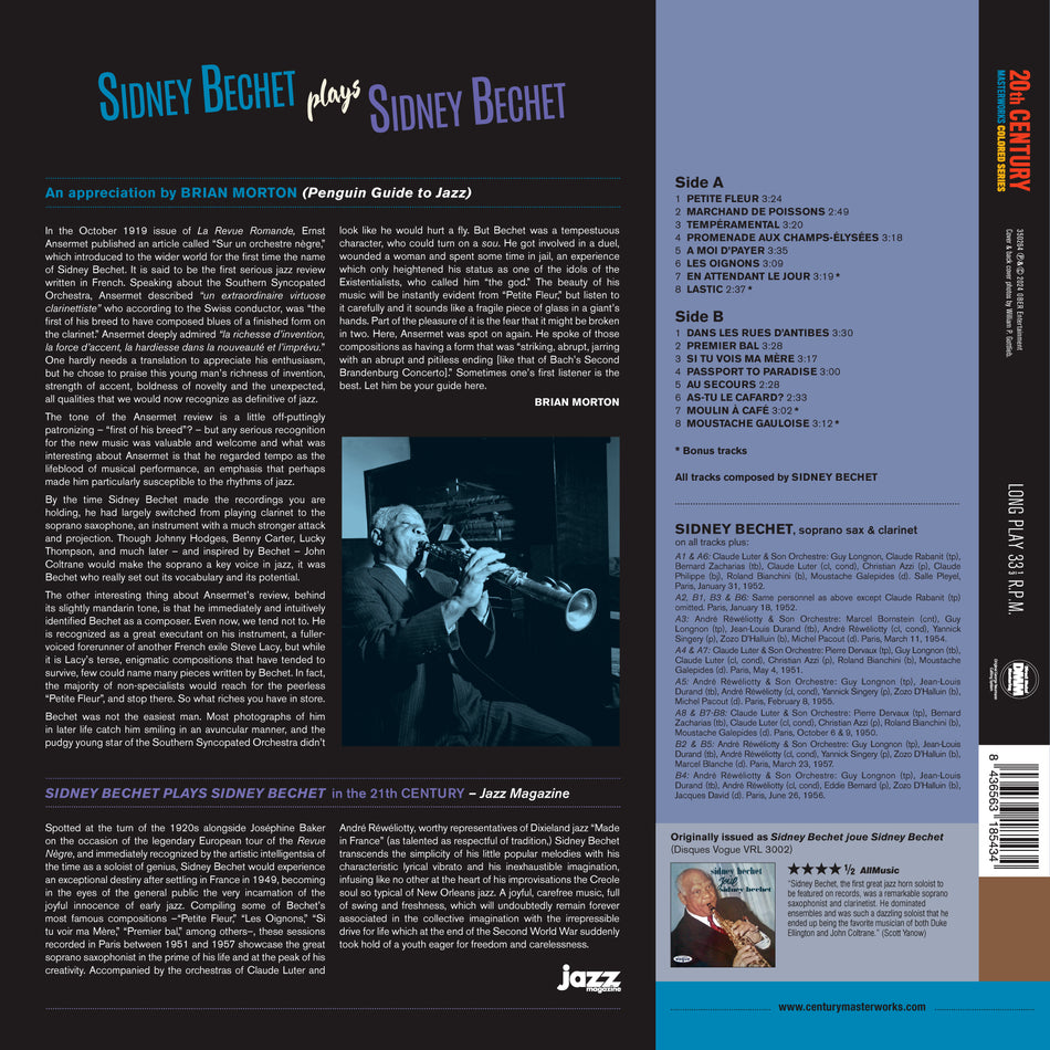 PLAYS SIDNEY BECHET (COLORED VINYL) - Back Cover