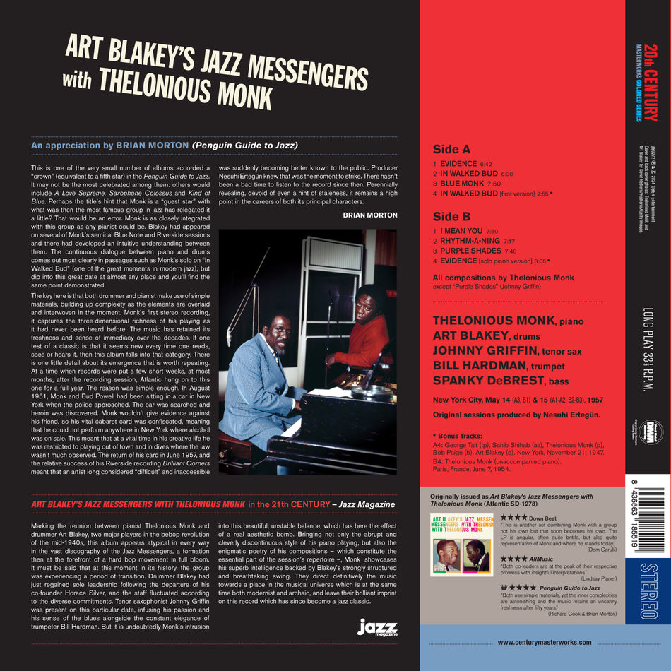 ART BLAKEY´SJAZZ MESSENGERS WITH THELONIOUS MONK (COLORED VINYL) - Back Cover