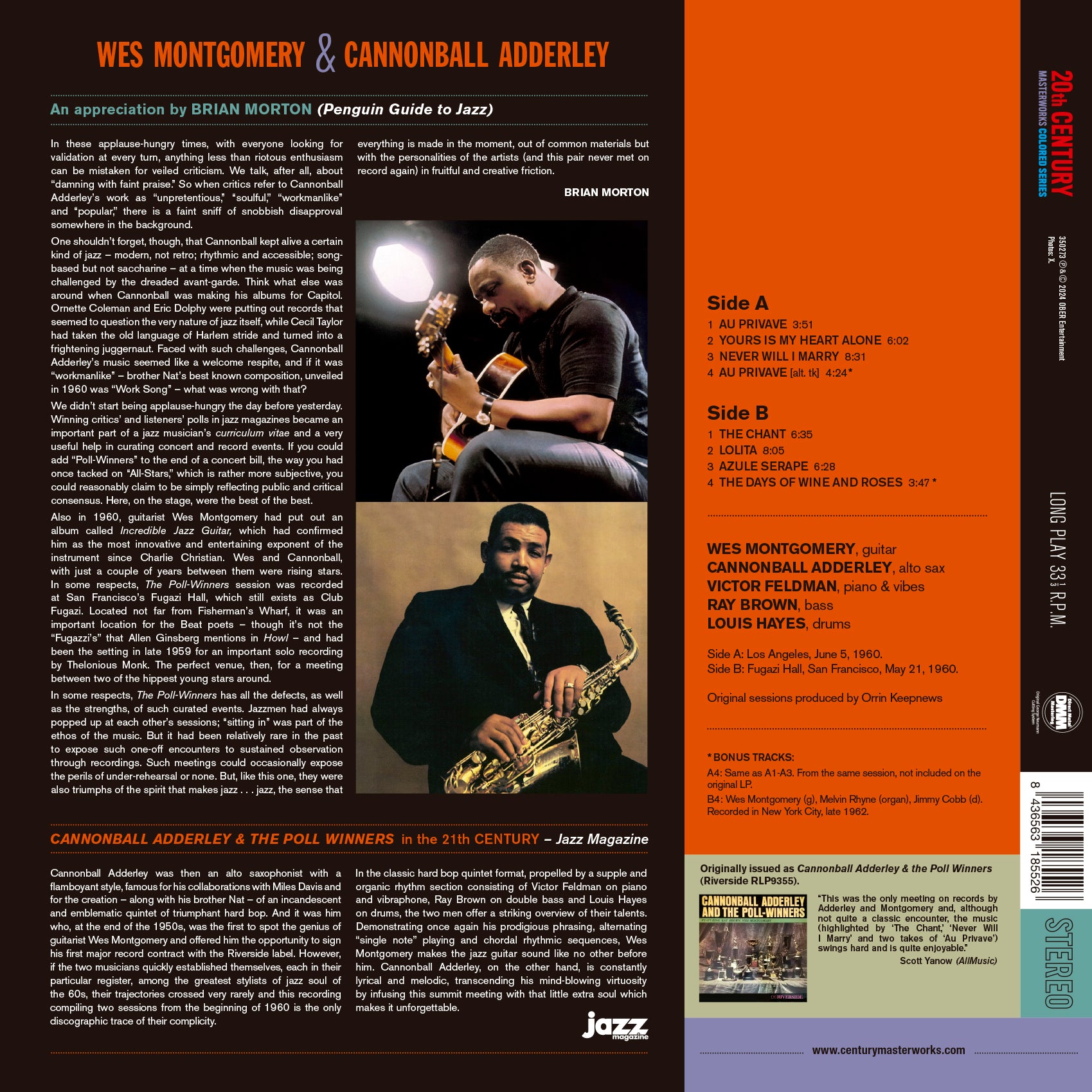 WES MONTGOMERY & CANNONBALL ADDERLEY - THE POLL WINNERS - Back Cover