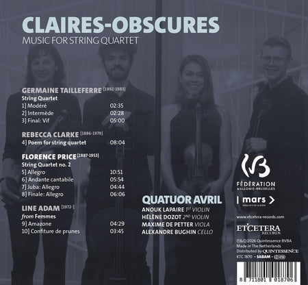 Claires Obscures / Music For String Quartet - Front Cover