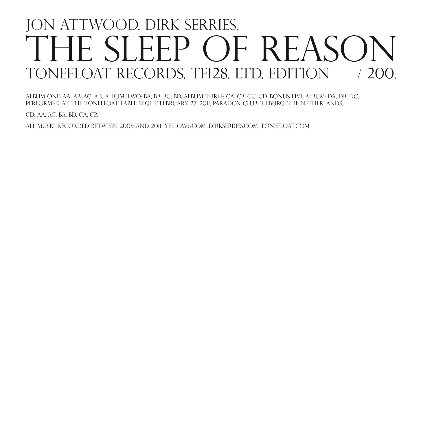 SLEEP OF REASON -LP+CD- - Front Cover