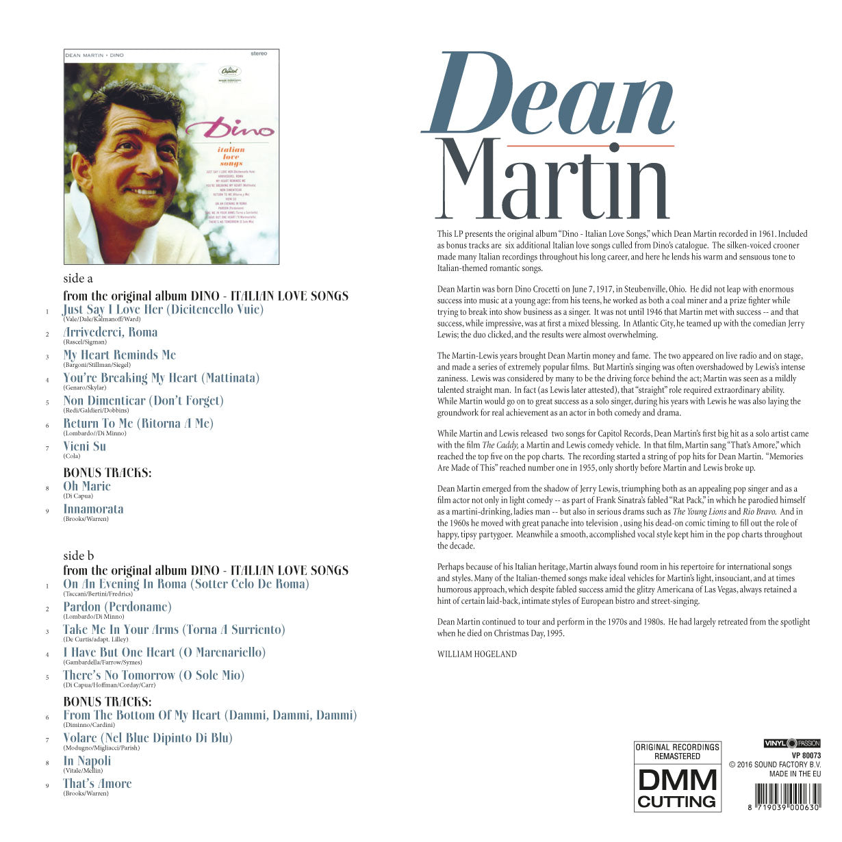 DINO -ITALIAN LOVE SONGS - Back Cover