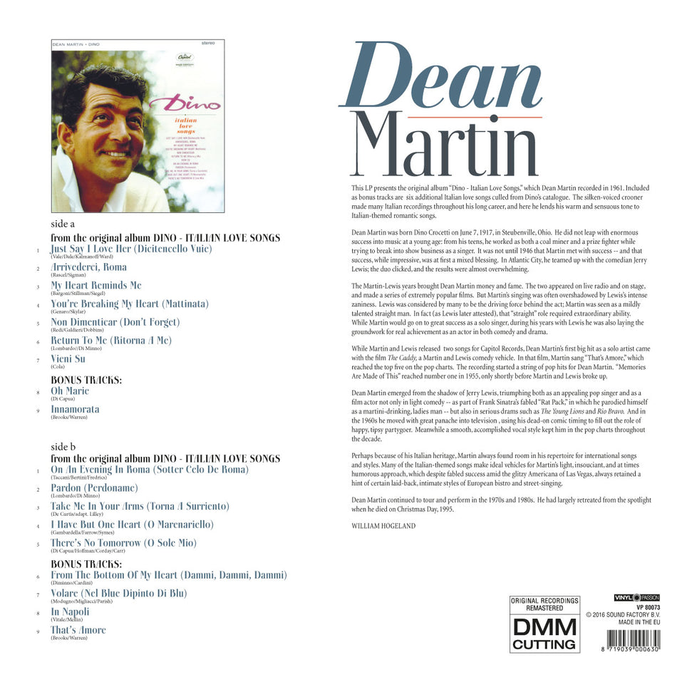 DINO -ITALIAN LOVE SONGS - Back Cover