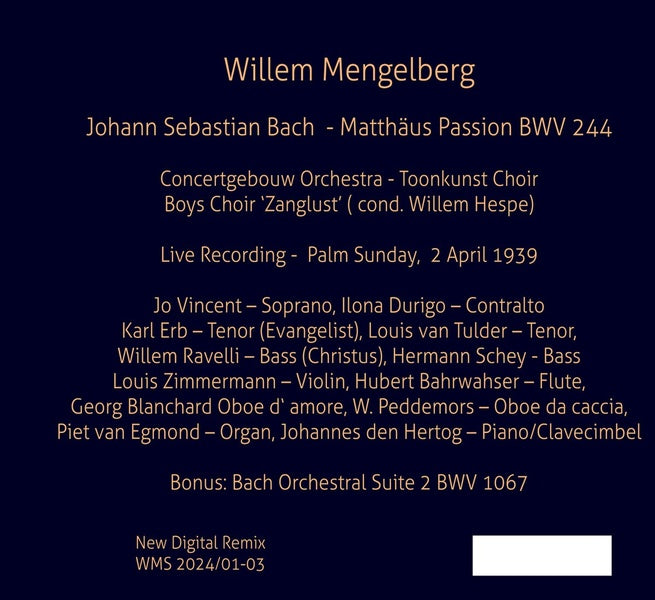 Bach : Matthäus Passion BWV 244 - Palm Sunday 1939 - Front Cover