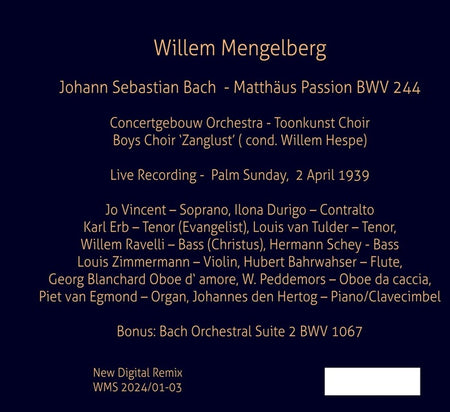 Bach : Matthäus Passion BWV 244 - Palm Sunday 1939 - Front Cover