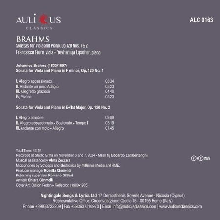 Brahms : Sonates pour alto et piano Op.120 n°1 et n°2 - Front Cover