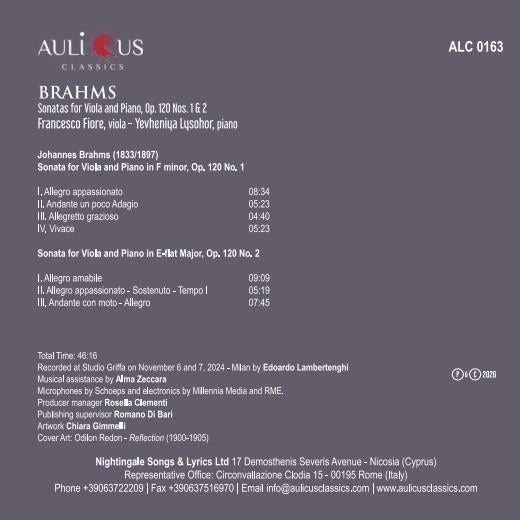 Brahms : Sonates pour alto et piano Op.120 n°1 et n°2 - Front Cover